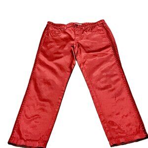 Blumarine Jeans Burgundy Satin Cropped Pants Embellished Trim Size IT 40 Italy